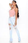 What You Mean Flare Leg Jeans - Light Blue Wash
