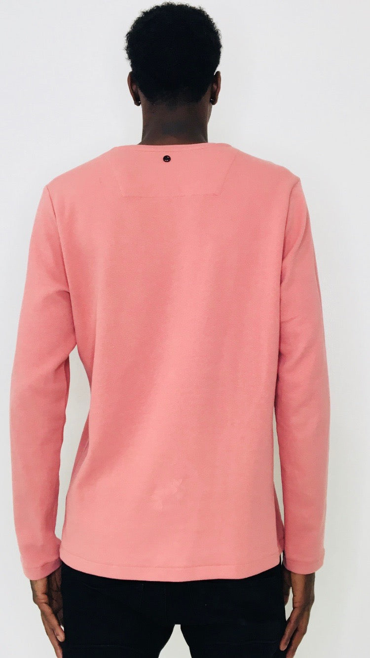 Men 'Distrikt' Pink Long-sleeve T-Shirt with long sleeves by Brit Boss - Brit Boss 