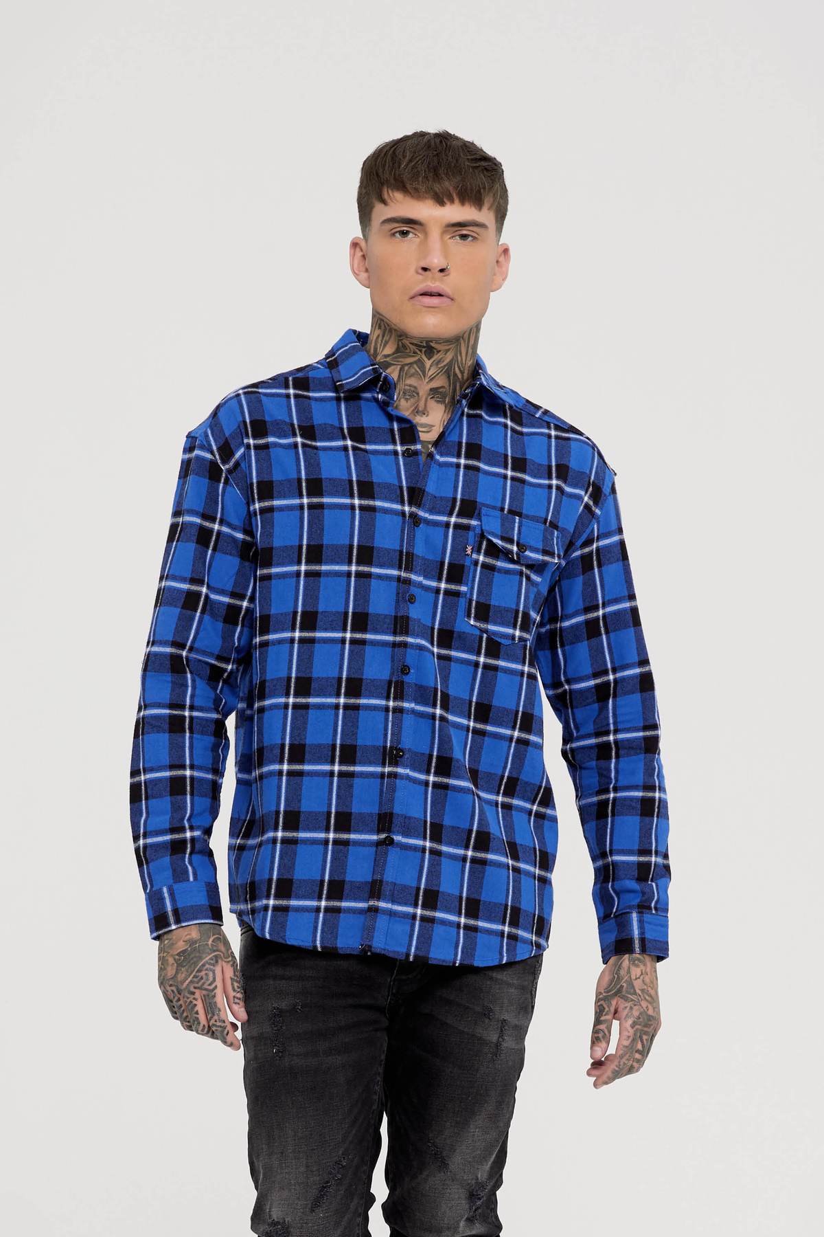 Oversized Blue Check Shirt available in United States, Find GFN at Fresh Clothing DC Store located in Washington DC, Dupont Circle. Buy online. Blue Fashion Shirts for Men, casual fashion and street fashion. 