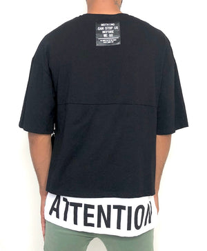 Men Black and White Cotton T-shirt Attention - Brit Boss 