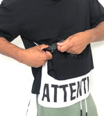 Men Black and White Cotton T-shirt Attention - Brit Boss 