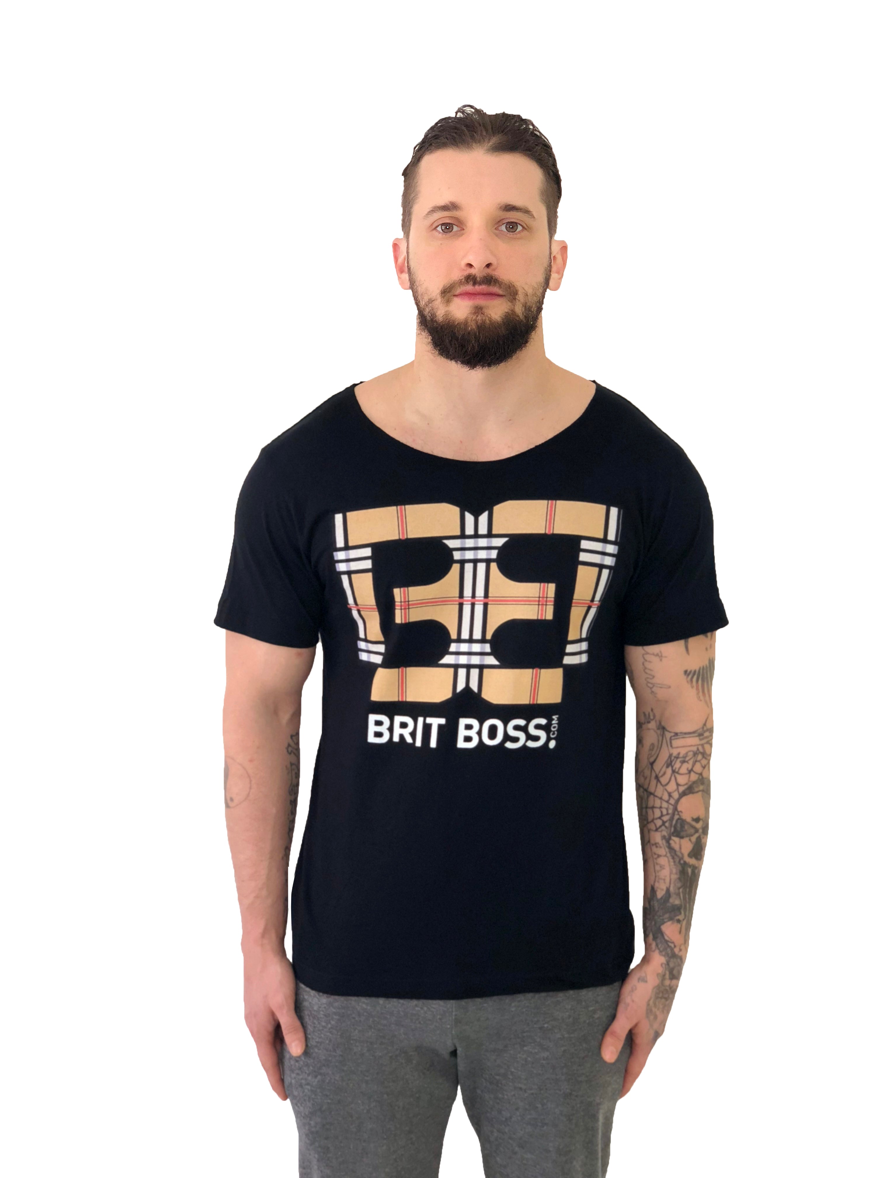 Men T-Shirt "Tartan Logo" Black by Brit Boss - Brit Boss 