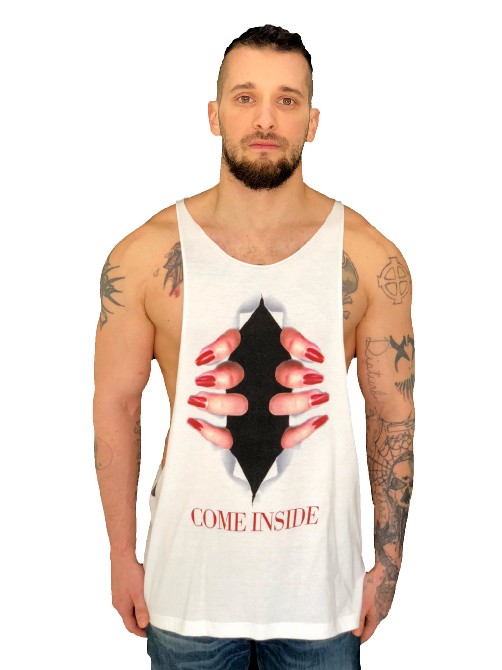 Men T-Shirt "Come Inside" Through the chest White by lacobuccyounes Italy - Brit Boss 
