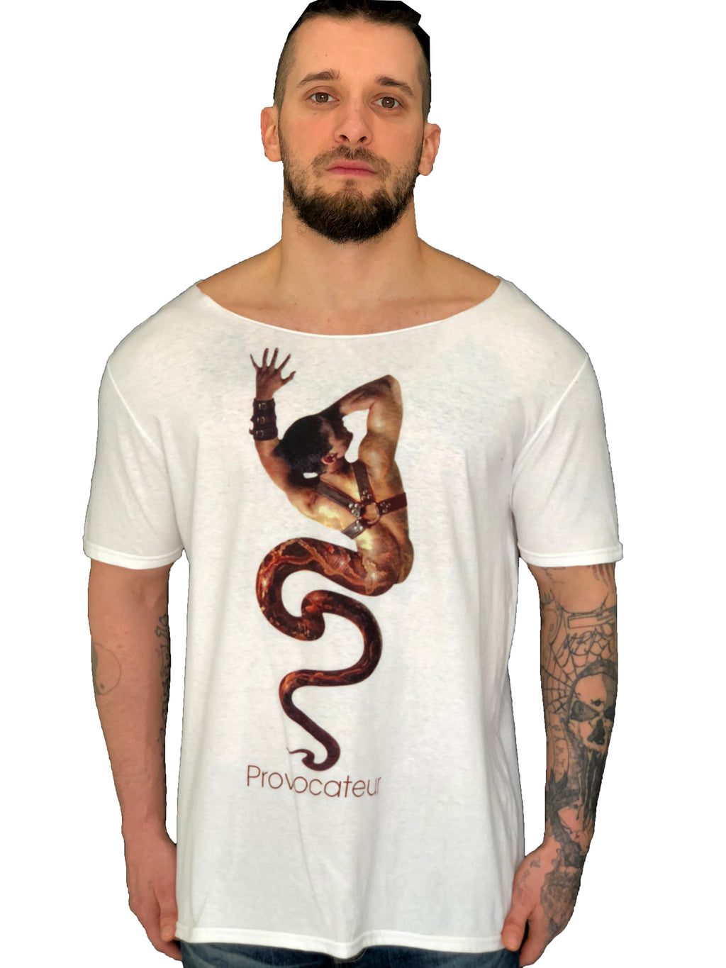 Men T-Shirt "Provocateur Inspired Leather Bondage Harness" White by iacobuccyounes Italy - Brit Boss 