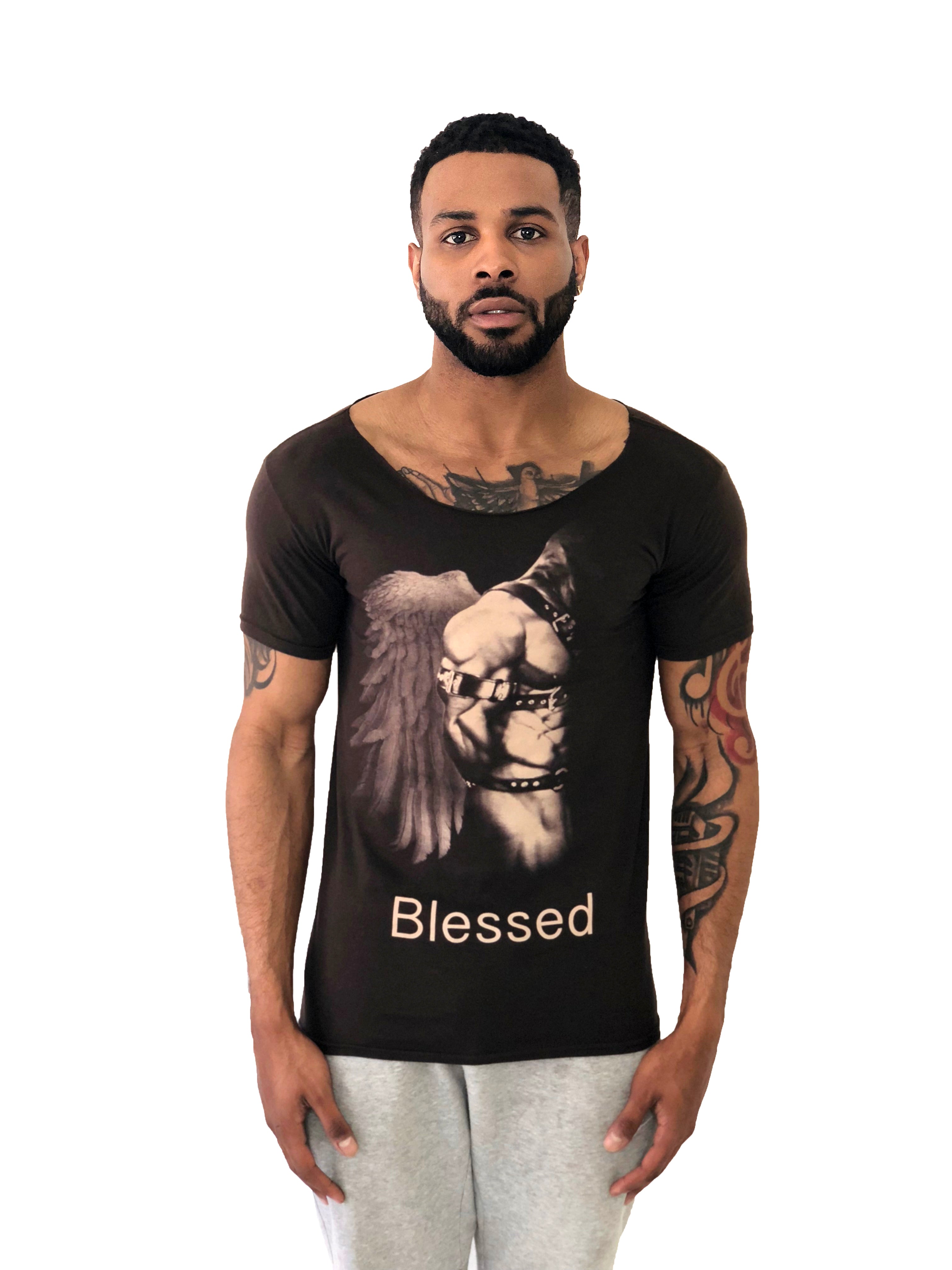 Men T-Shirt "Blessed" Bondage Angel Brown by Italy Raw Edge by iacobuccyounes Italy - Brit Boss 