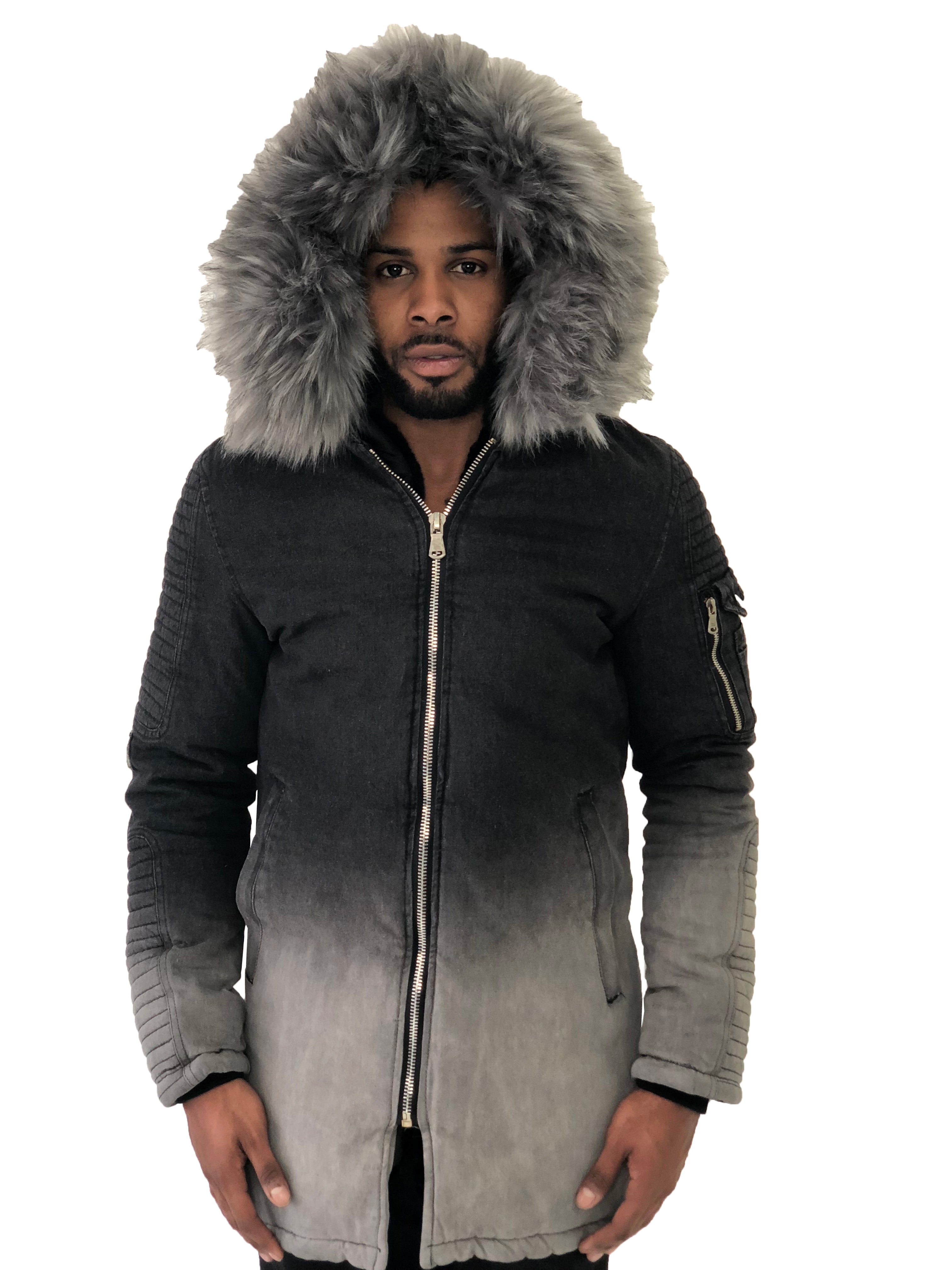 Men Coat Two Toned Gray Fur Collar Gray by Project X Paris - Brit Boss 