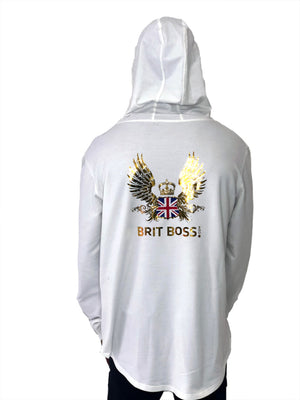 Men White Hoodie with Gold Block Logo by Brit Boss - Brit Boss 